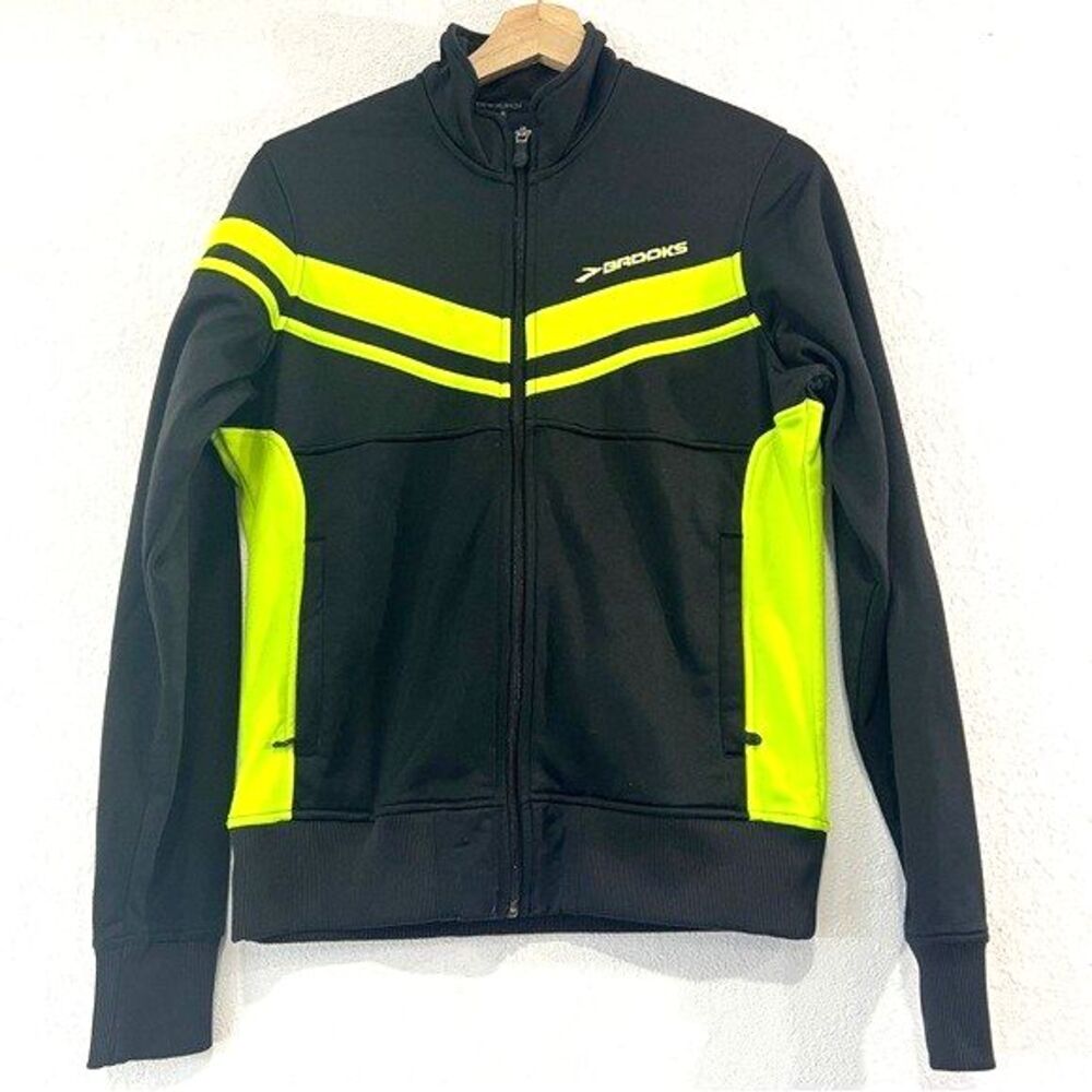 Brooks Womens Black And Yellow Athletic Zip Up Jacket Size Medium